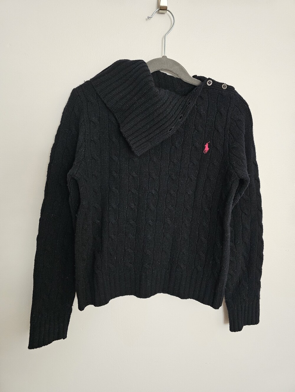 Ralph Lauren Black Cable Knit Sweater Wool Cashmere Size M Youth Girl (10-12T)